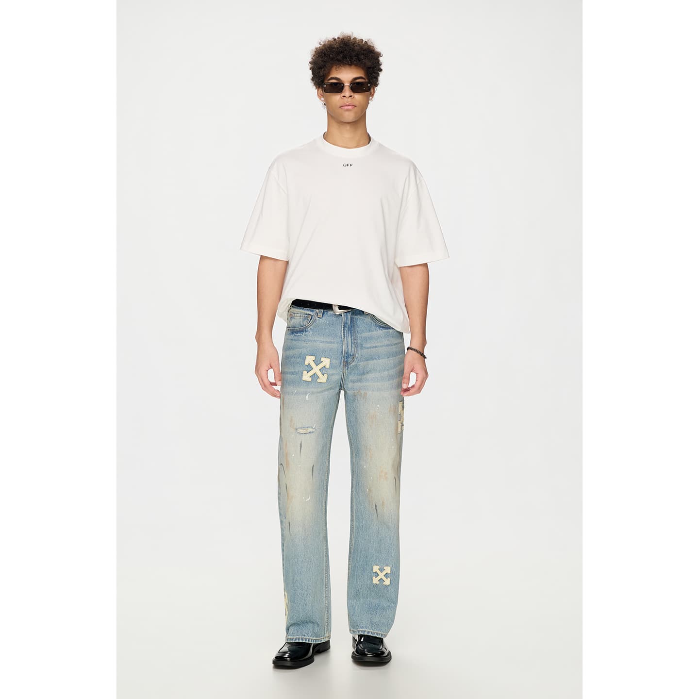 Футболка OFF-WHITE Градиентный пиксельный принт Модный Премиум синий тон Универсальный Унисекс футболка - изображение 4