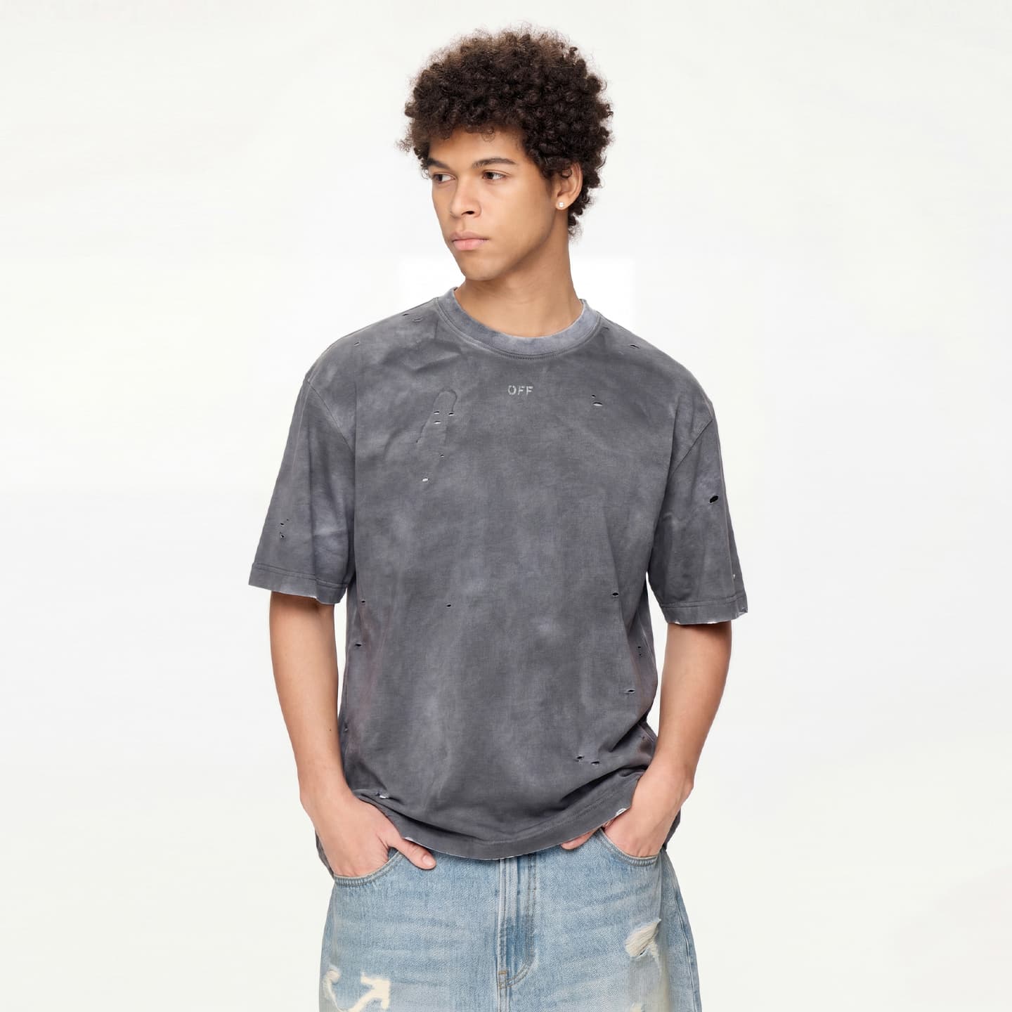 Футболка OFF-WHITE x SS26 Винтажный промытый выцветший американский уличный стиль с дизайном стрелки на спине модный премиум тренд универсальный футболка унисекс - изображение 4