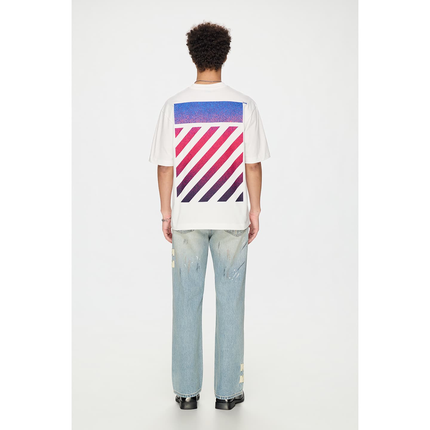 Футболка OFF-WHITE Градиентный пиксельный принт Модный Премиум синий тон Универсальный Унисекс футболка - изображение 3