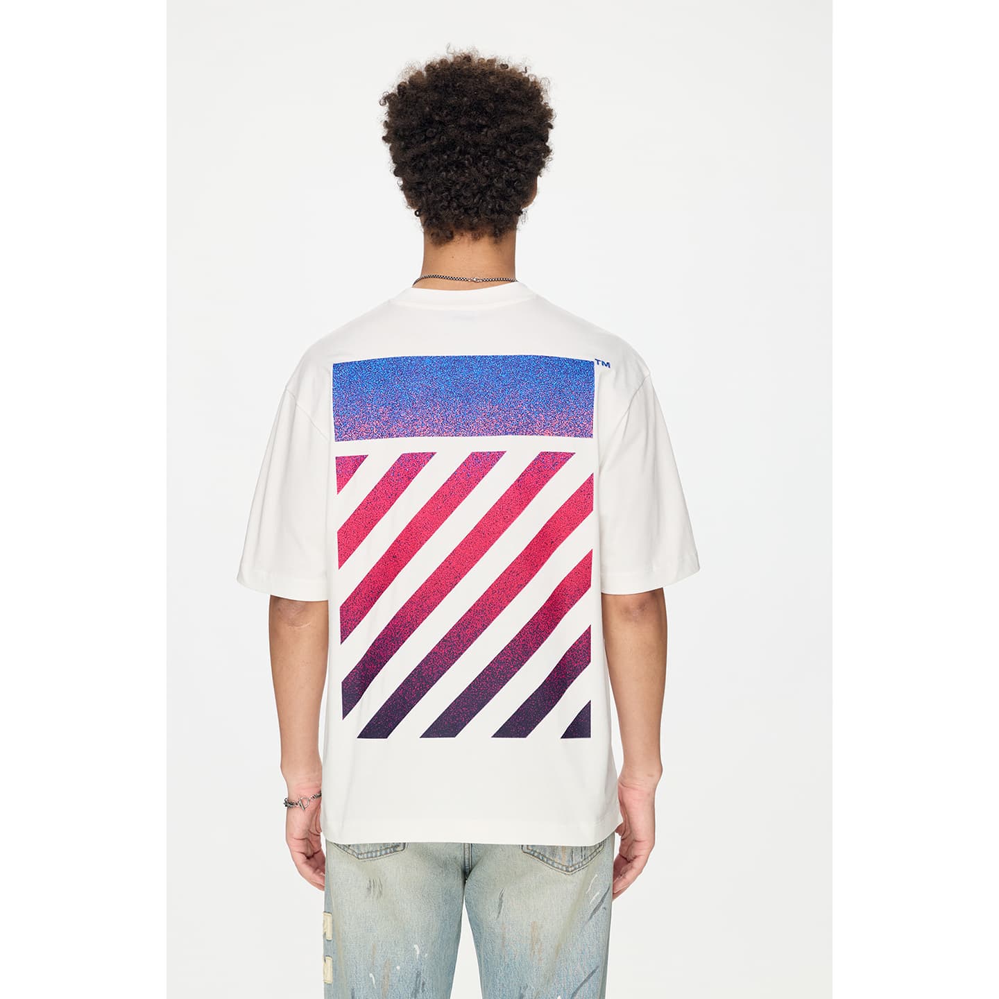 Футболка OFF-WHITE Градиентный пиксельный принт Модный Премиум синий тон Универсальный Унисекс футболка - изображение 5