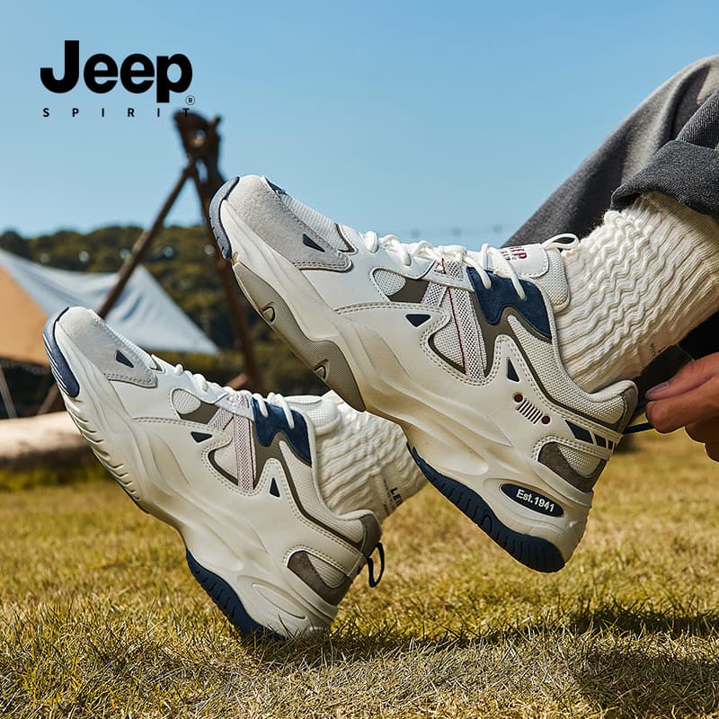 Кроссовки JEEP SPIRIT Амортизация Устойчивый к истиранию Дышащий Низкий Верх Массивные кроссовки Мужские Полярный Белый - изображение 12