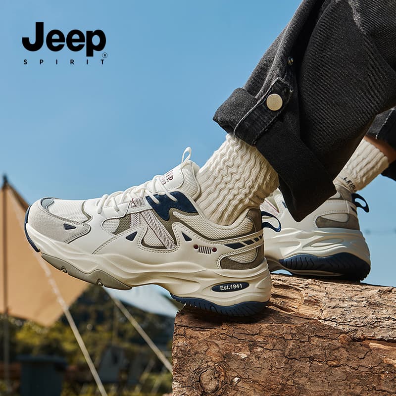 Кроссовки JEEP SPIRIT Амортизация Устойчивый к истиранию Дышащий Низкий Верх Массивные кроссовки Мужские Полярный Белый - изображение 9