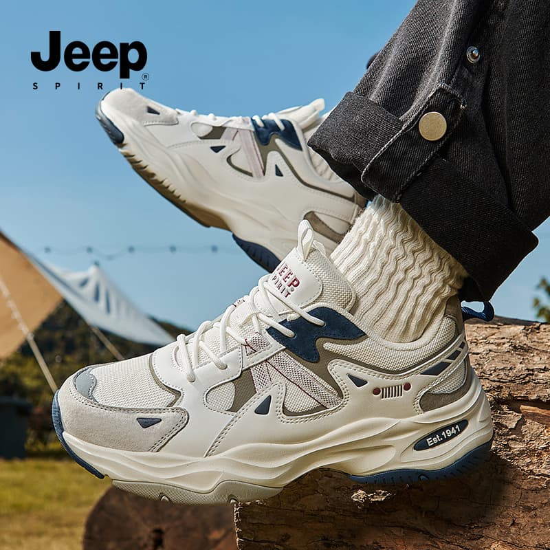 Кроссовки JEEP SPIRIT Амортизация Устойчивый к истиранию Дышащий Низкий Верх Массивные кроссовки Мужские Полярный Белый - изображение 8