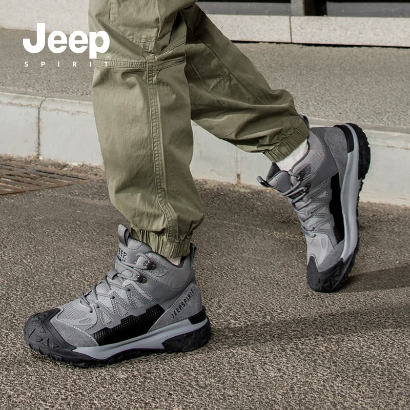 Кроссовки JEEP SPIRIT Износостойкая ударопрочная высокая уличная обувь для мужчин альпинистская серого цвета - изображение 7