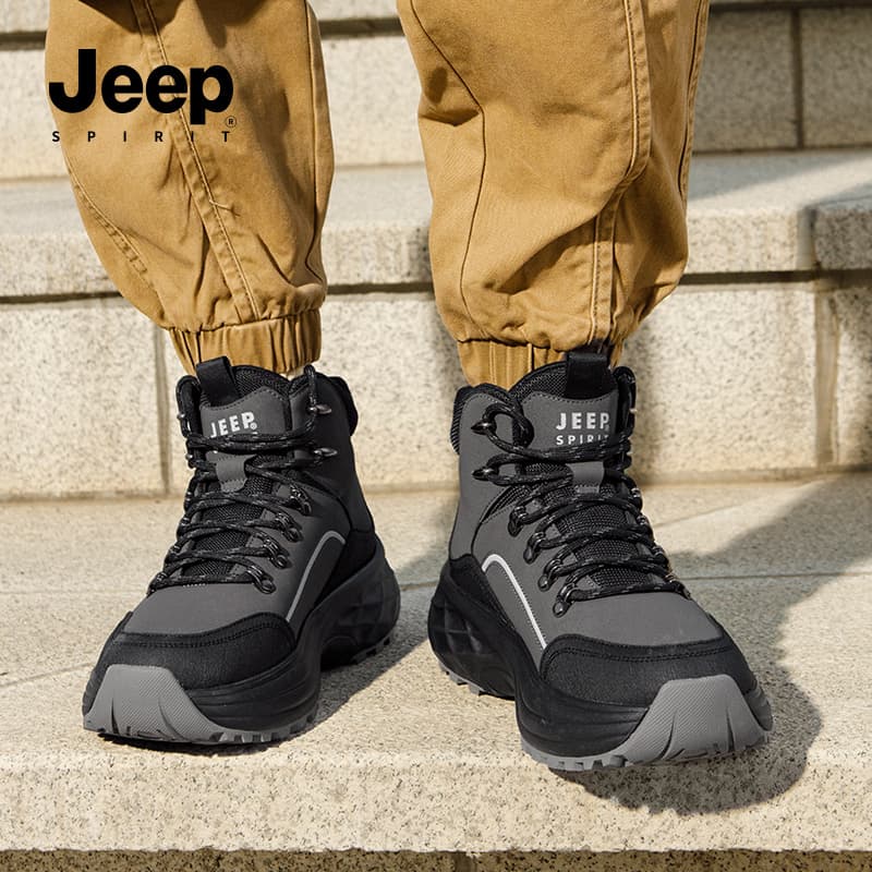 Кроссовки JEEP SPIRIT Амортизация Высокие Кеды Уличная Обувь Мужская Графитовый Черный - изображение 7