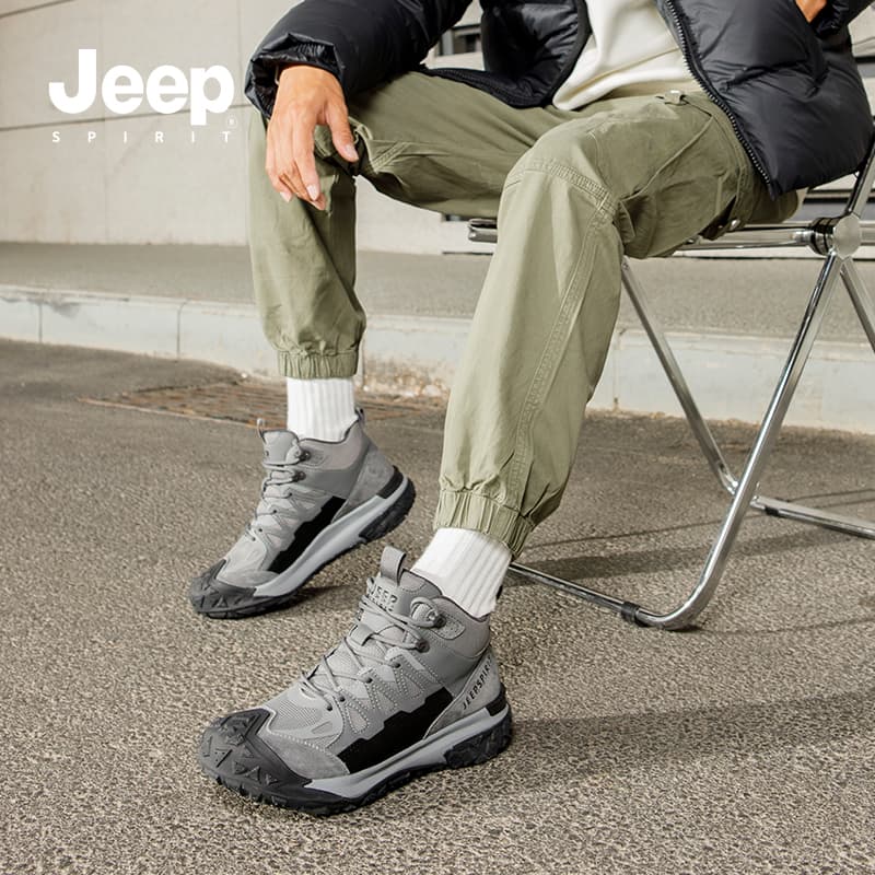 Кроссовки JEEP SPIRIT Износостойкая ударопрочная высокая уличная обувь для мужчин альпинистская серого цвета - изображение 5