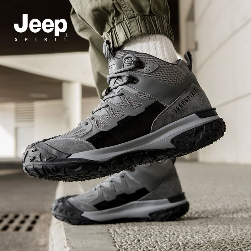 Кроссовки JEEP SPIRIT Износостойкая ударопрочная высокая уличная обувь для мужчин альпинистская серого цвета - изображение 6