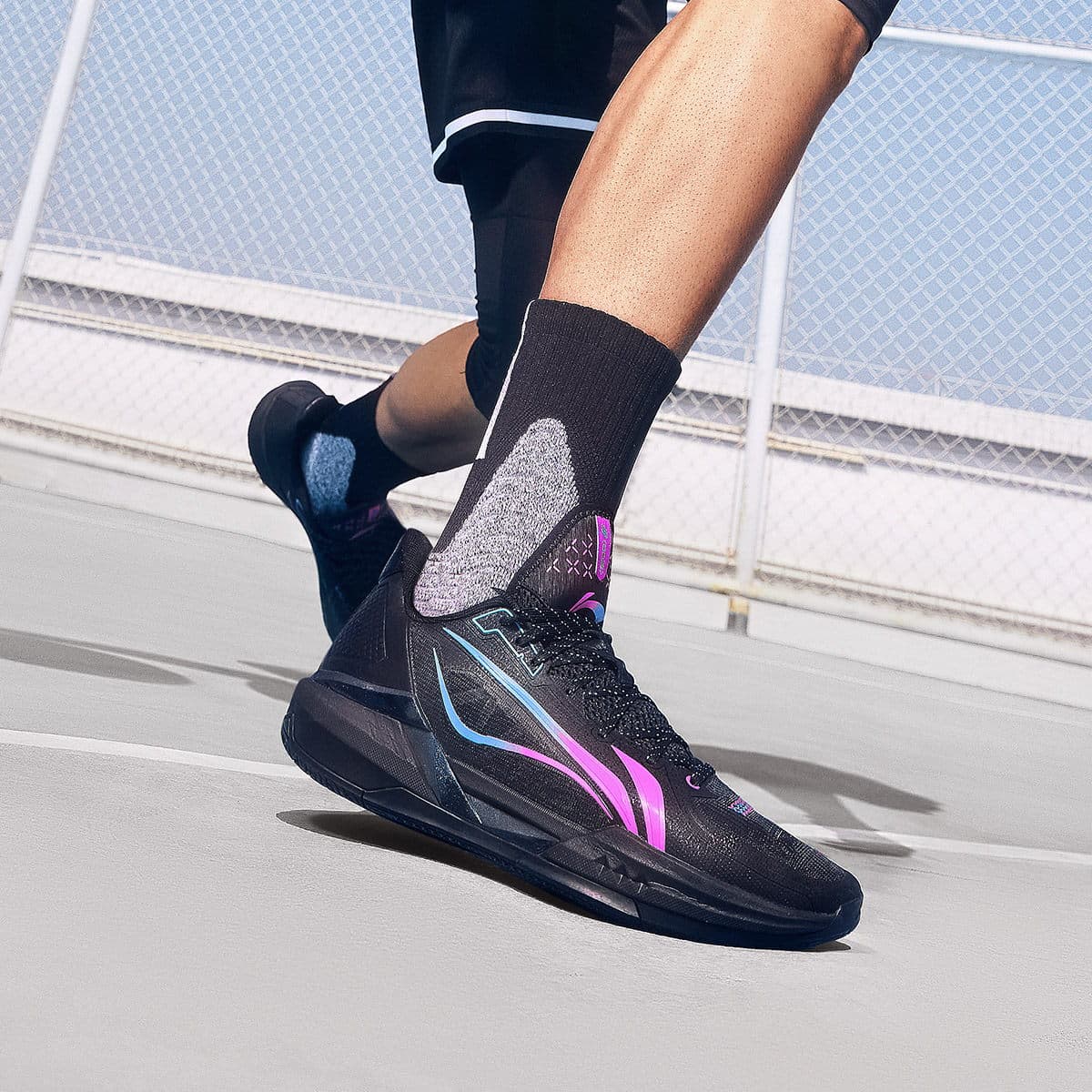 Кроссовки для баскетбола Li NING Light Speed 3 Low Топ Баскетбольные кроссовки Мужской Черно-фиолетовый - изображение 7
