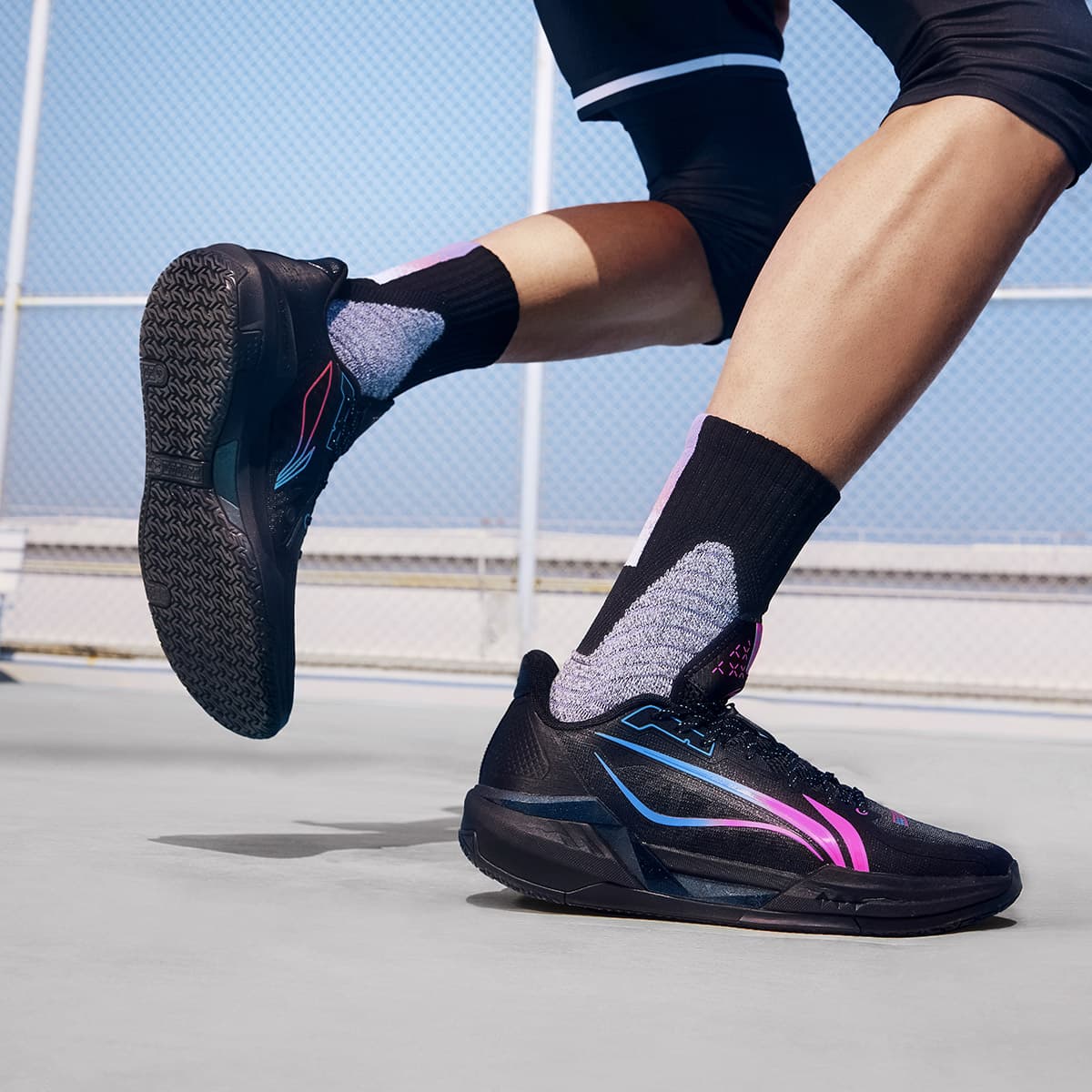 Кроссовки для баскетбола Li NING Light Speed 3 Low Топ Баскетбольные кроссовки Мужской Черно-фиолетовый - изображение 6