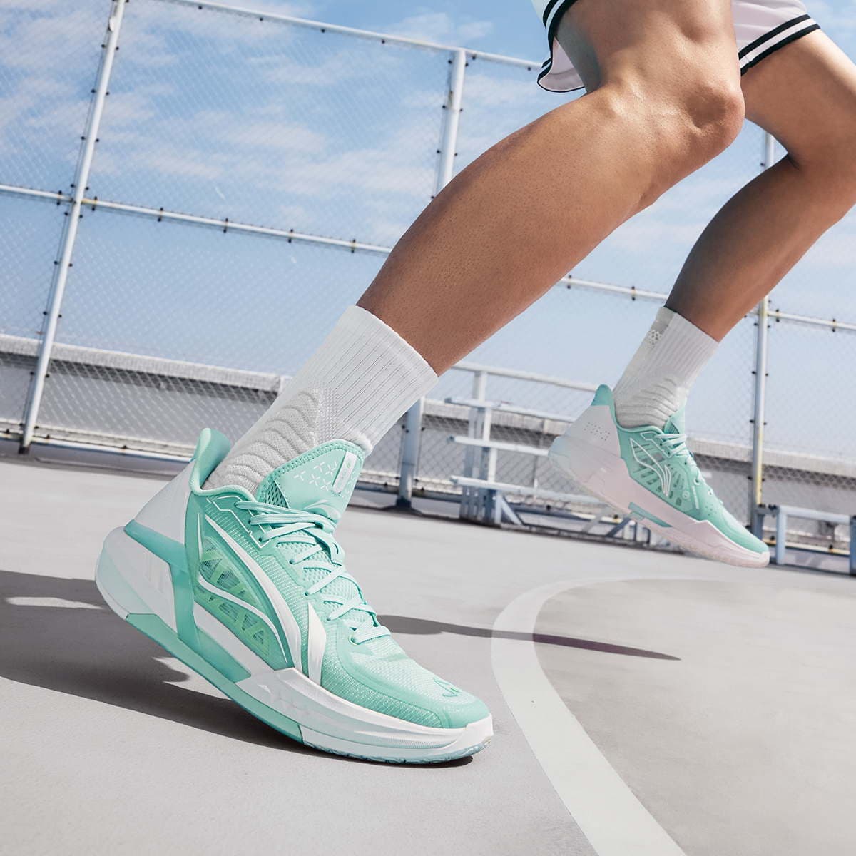 Кроссовки для баскетбола Li-Ning LINING Cloud 3 Технология BOOM стабильная поддержка Покрытие легкий и удобный Лоу-топы Баскетбольные кроссовки Мужской островной сине-белый - изображение 7