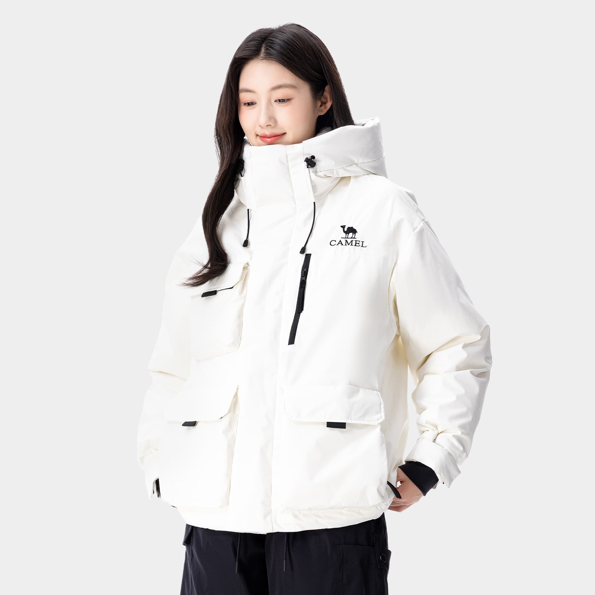 Зимняя куртка CAMEL Unisex Parka with Hood, Windproof, Waterproof, Multi-Pocket, Thermal Insulation, Workwear Style, Solid Color, Outdoor - изображение 4