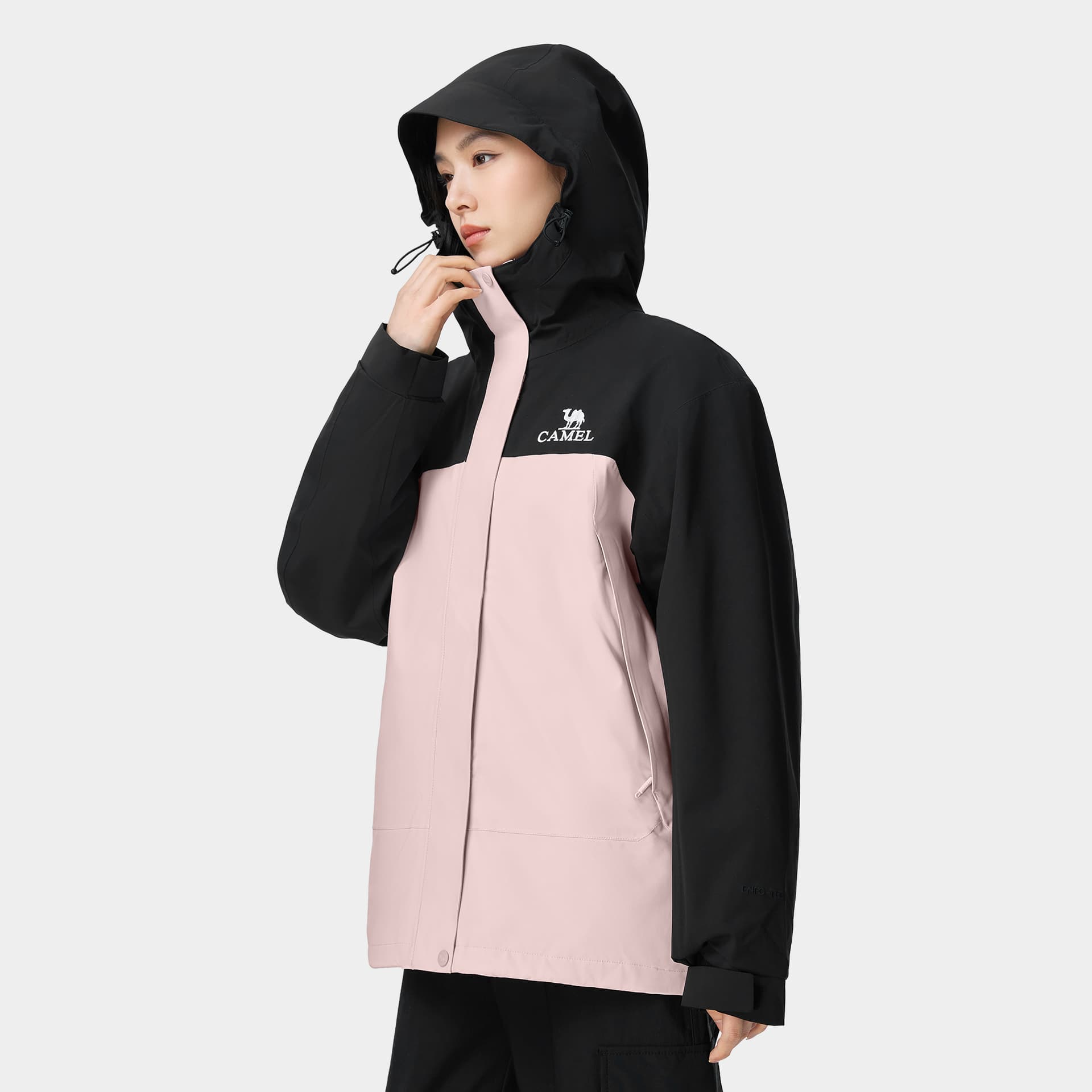 CAMEL Ветровка для женщин, серия All-Weather, Тушань, классическая для походов, с контрастными цветами, водонепроницаемая, дышащая, со съемной подкладкой - изображение 6