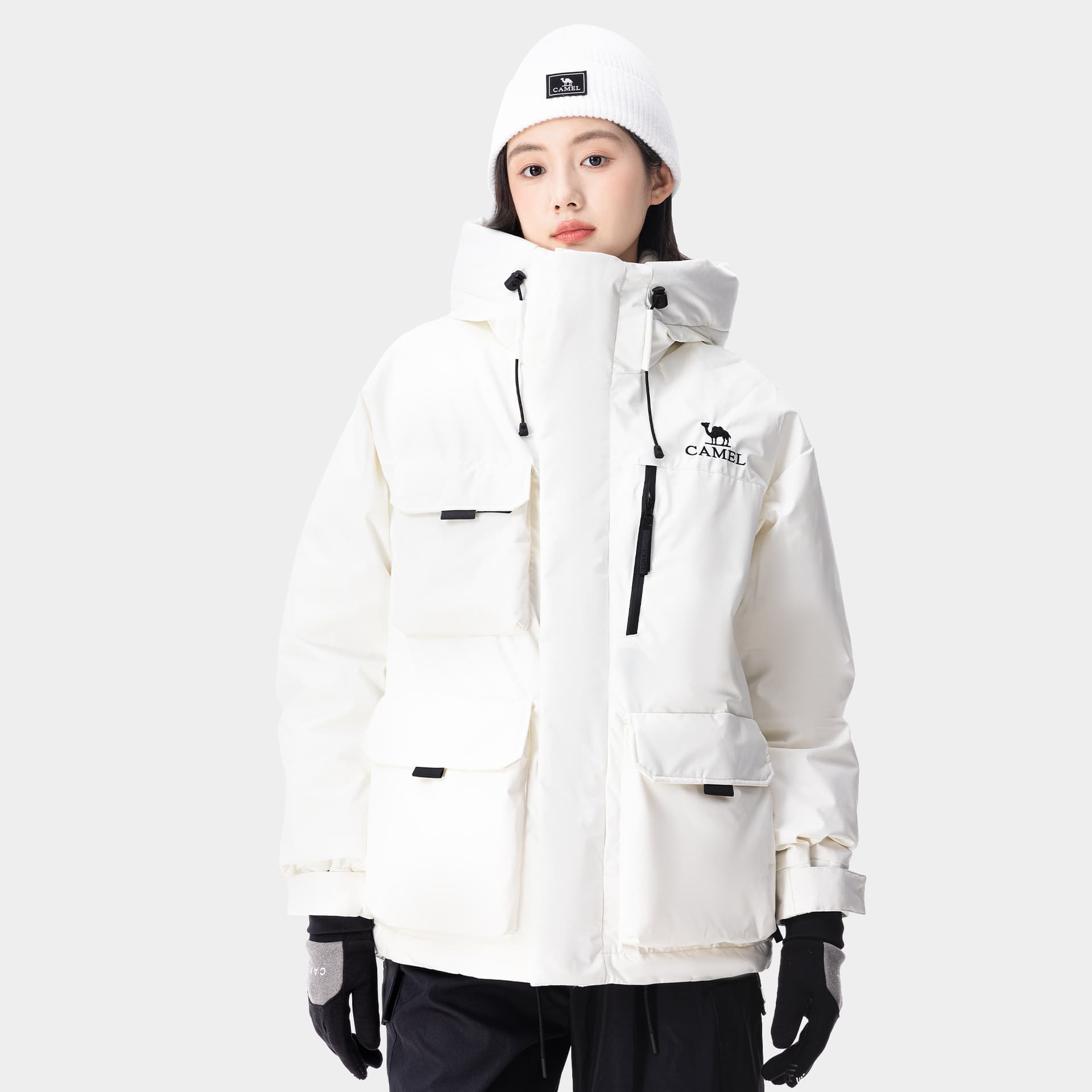 Зимняя куртка CAMEL Unisex Parka with Hood, Windproof, Waterproof, Multi-Pocket, Thermal Insulation, Workwear Style, Solid Color, Outdoor - изображение 3