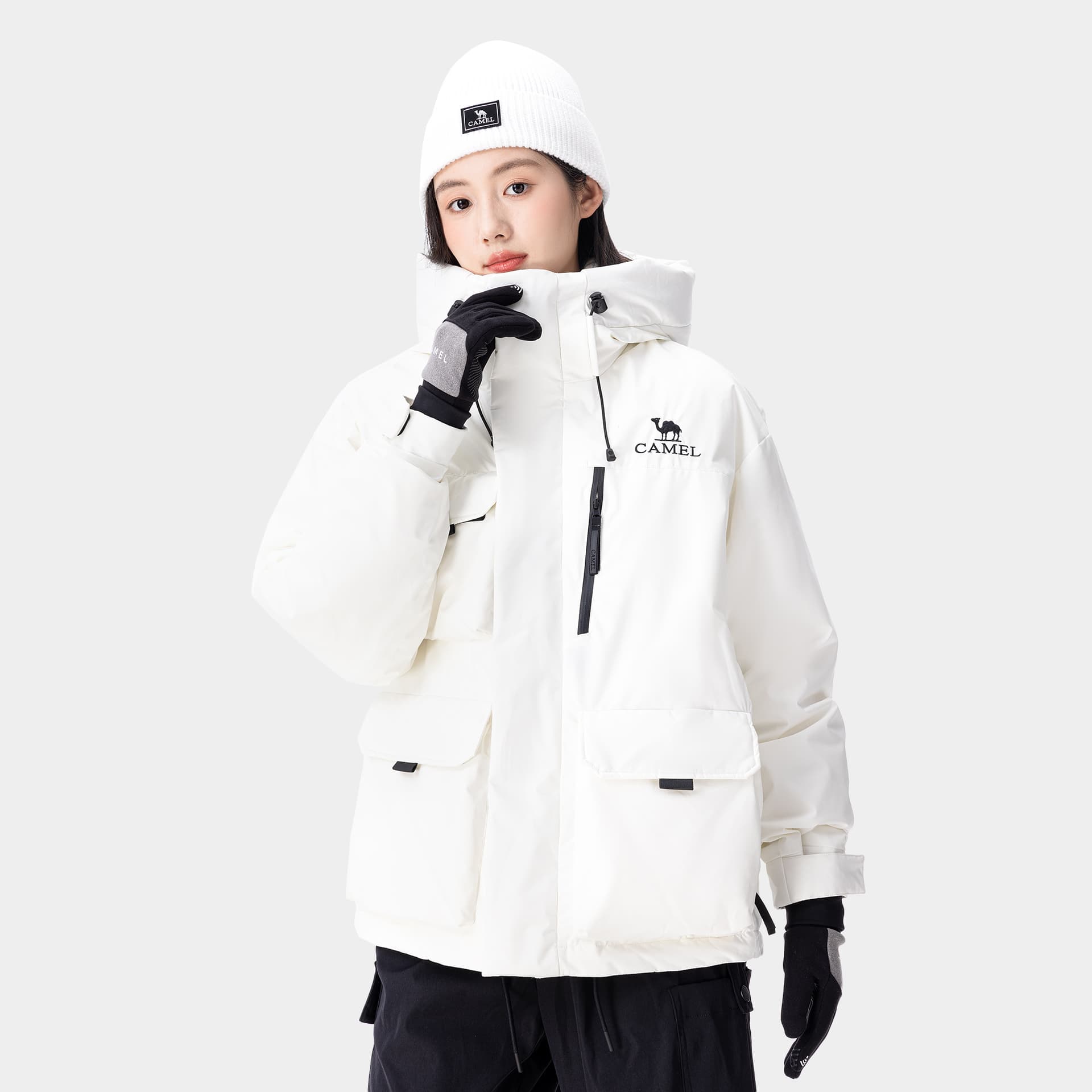 Зимняя куртка CAMEL Unisex Parka with Hood, Windproof, Waterproof, Multi-Pocket, Thermal Insulation, Workwear Style, Solid Color, Outdoor - изображение 7