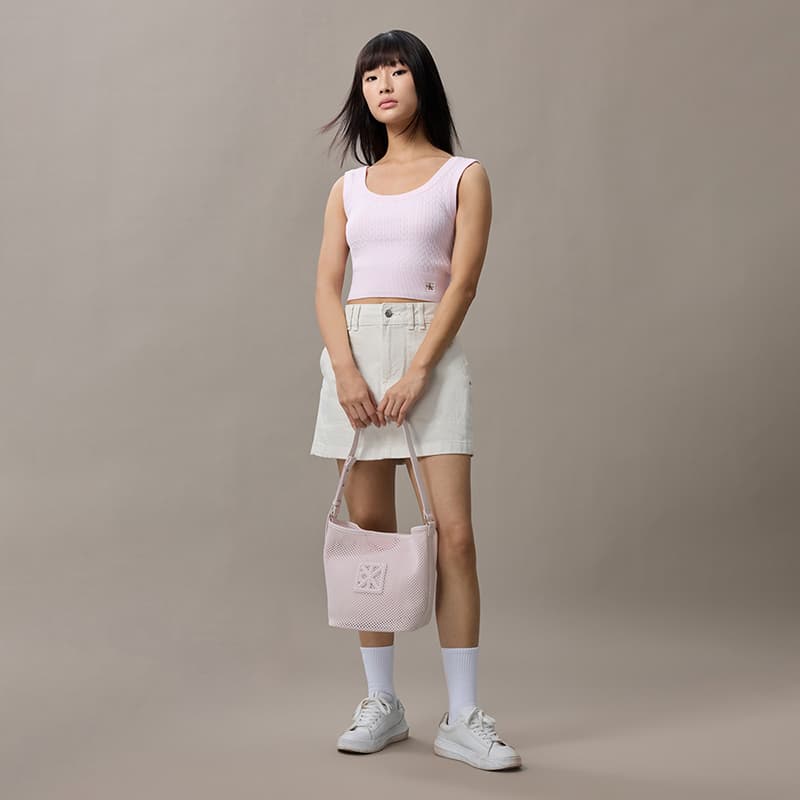 Мини-сумка Calvin Klein Ткань Сумка Сумка через плечо Средняя Женская Светлая Вишневый цветок Розовый - изображение 8