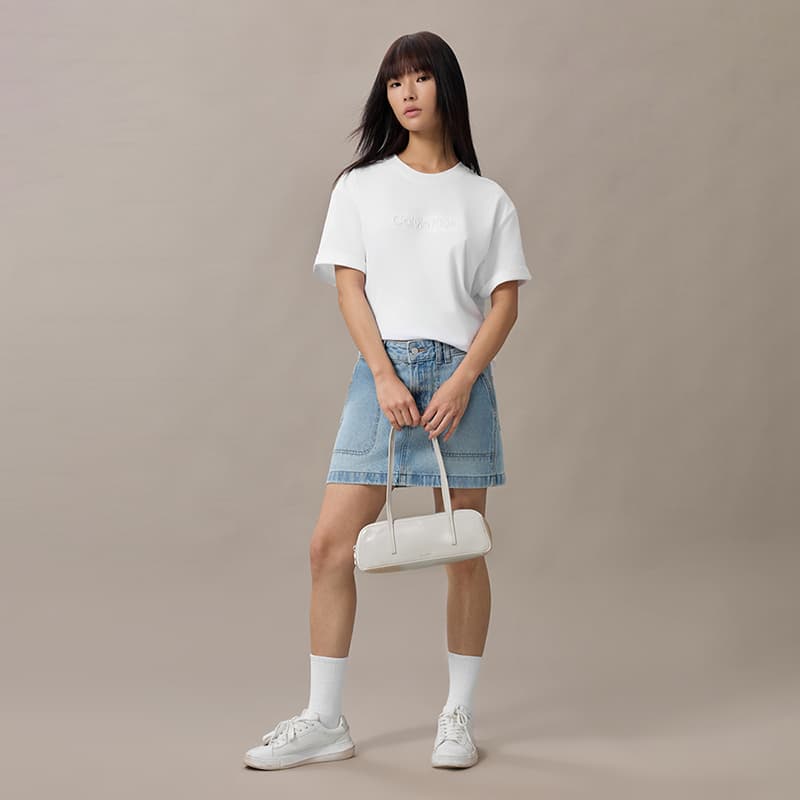 Мини-сумка calvin klein Смешанный материал Сумки через плечо Средний Женские Лунно-белый - изображение 6