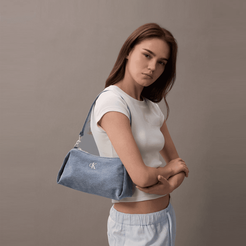 Мини-сумка Calvin Klein Ткань Сумка через плечо Средняя Женская Джинсовая Светло-Синяя - изображение 7