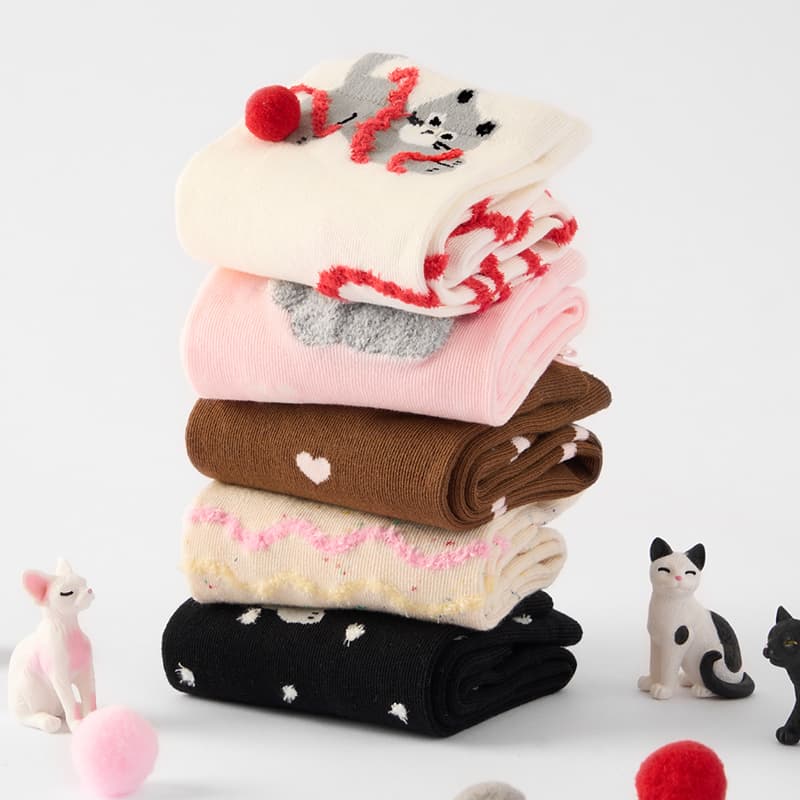 Носки JKN [Soft and Fluffy Australian Мягкий хлопок] Котенок Приключение Команда ★ Включает Креативный Коробка Женские носки Crew - изображение 2