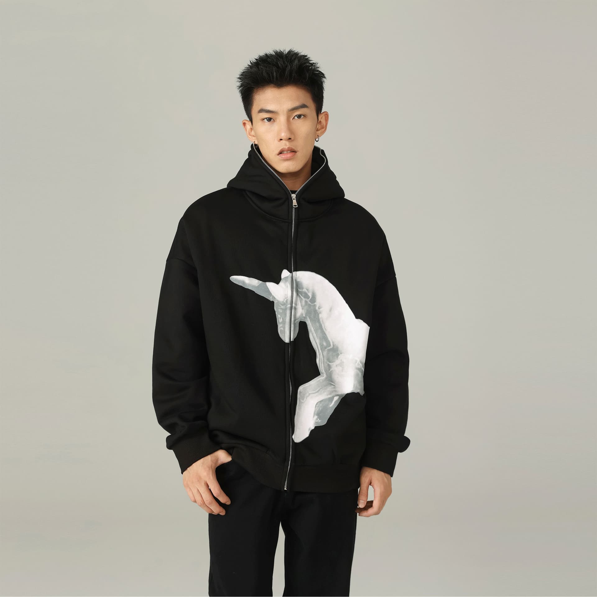 Худи Duamin Unisex Unicorn Print Hoodie Black - изображение 6