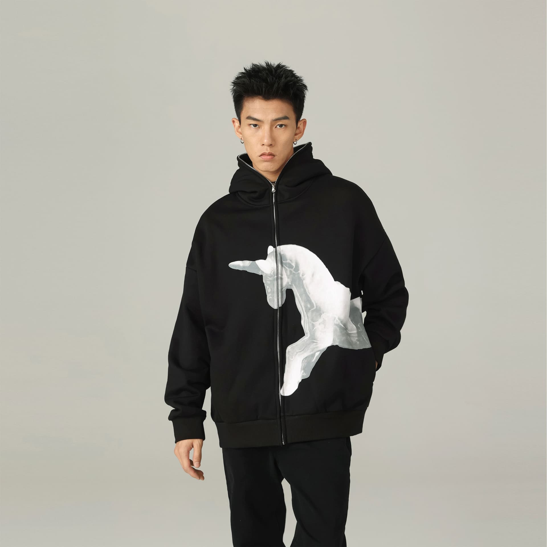 Худи Duamin Unisex Unicorn Print Hoodie Black - изображение 8