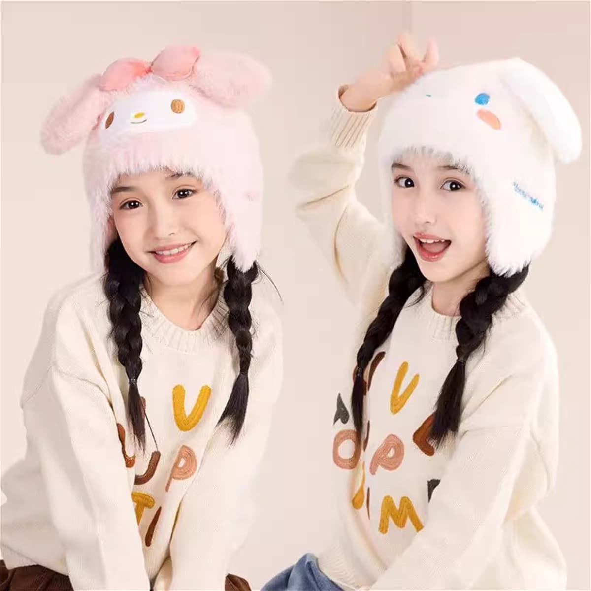 Шапка Sanrio Мультяшный шапка с ушками осень и зима милый утолщенный термозащитный пуловер плюшевый шерстяная шапка детский - изображение 3