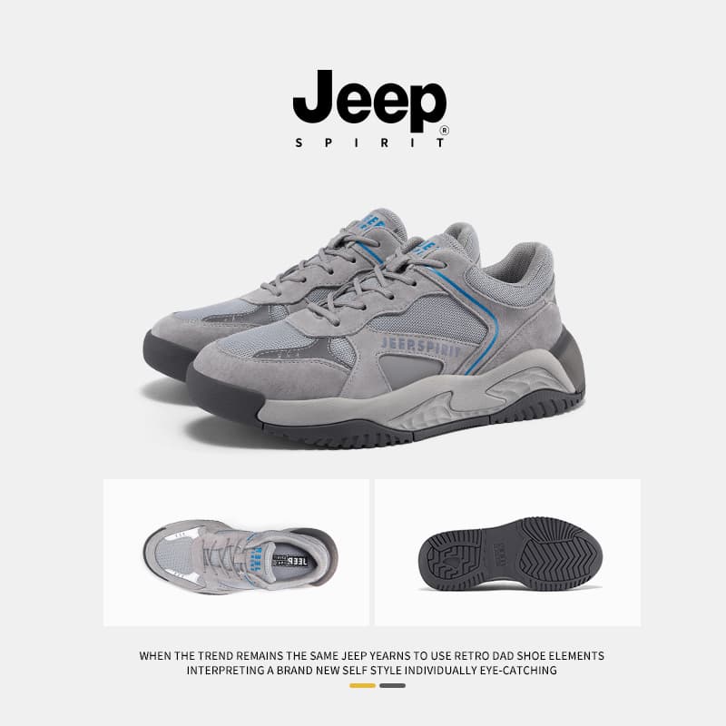 Кроссовки JEEP SPIRIT Leisure Collection Амортизация Устойчивость к истиранию Легкий Низкий Верх Повседневная обувь Мужская Серый - изображение 9