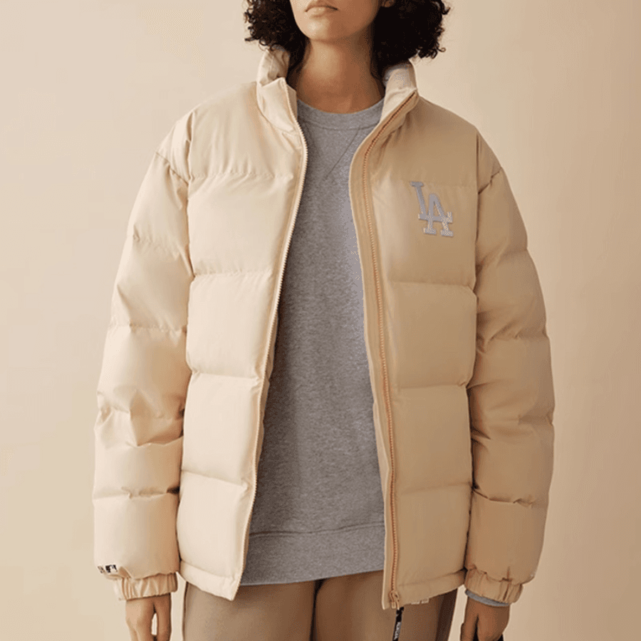 Зимняя куртка New Era x MLB FW24 Los Angeles Dodgers Letterman Down Jacket Khaki — фото 4