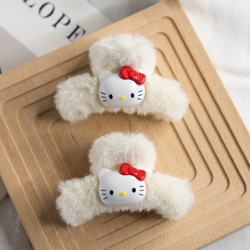 Заколка Sanrio Хелло Китти Заколка для волос Плюшевый Акрил Женский Маленький Большой Заколка-краб - изображение 5