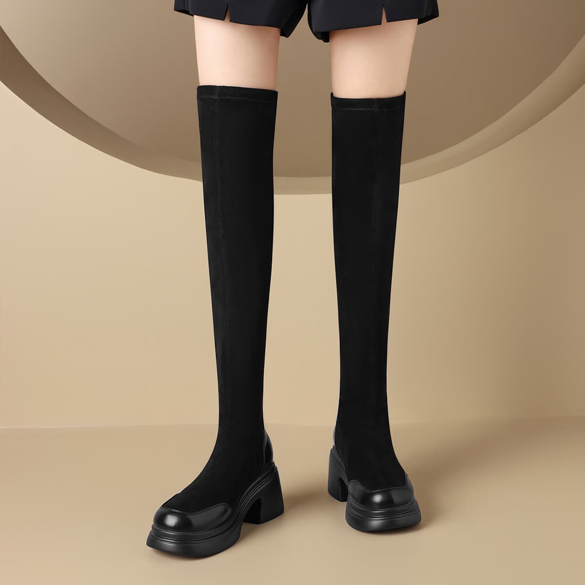 Ботинки ZHR Over The Knee Boots 7,5cm Женские Черные - изображение 3