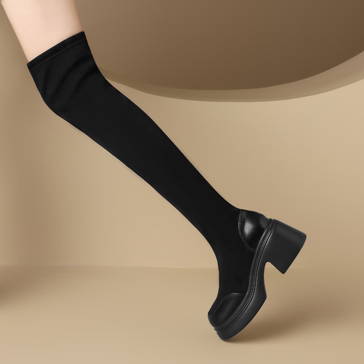 Ботинки ZHR Over The Knee Boots 7,5cm Женские Черные - изображение 6