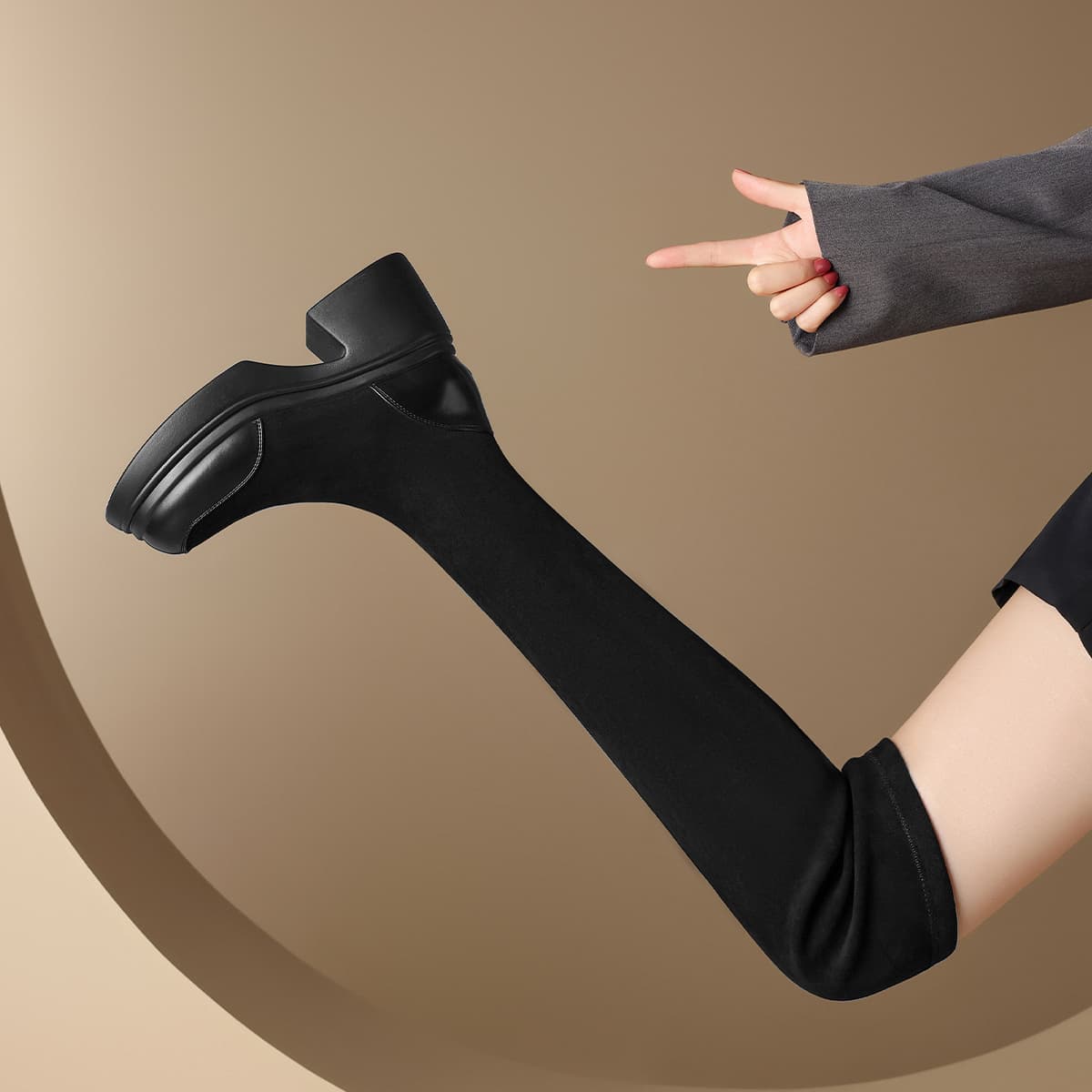 Ботинки ZHR Over The Knee Boots 7,5cm Женские Черные - изображение 5