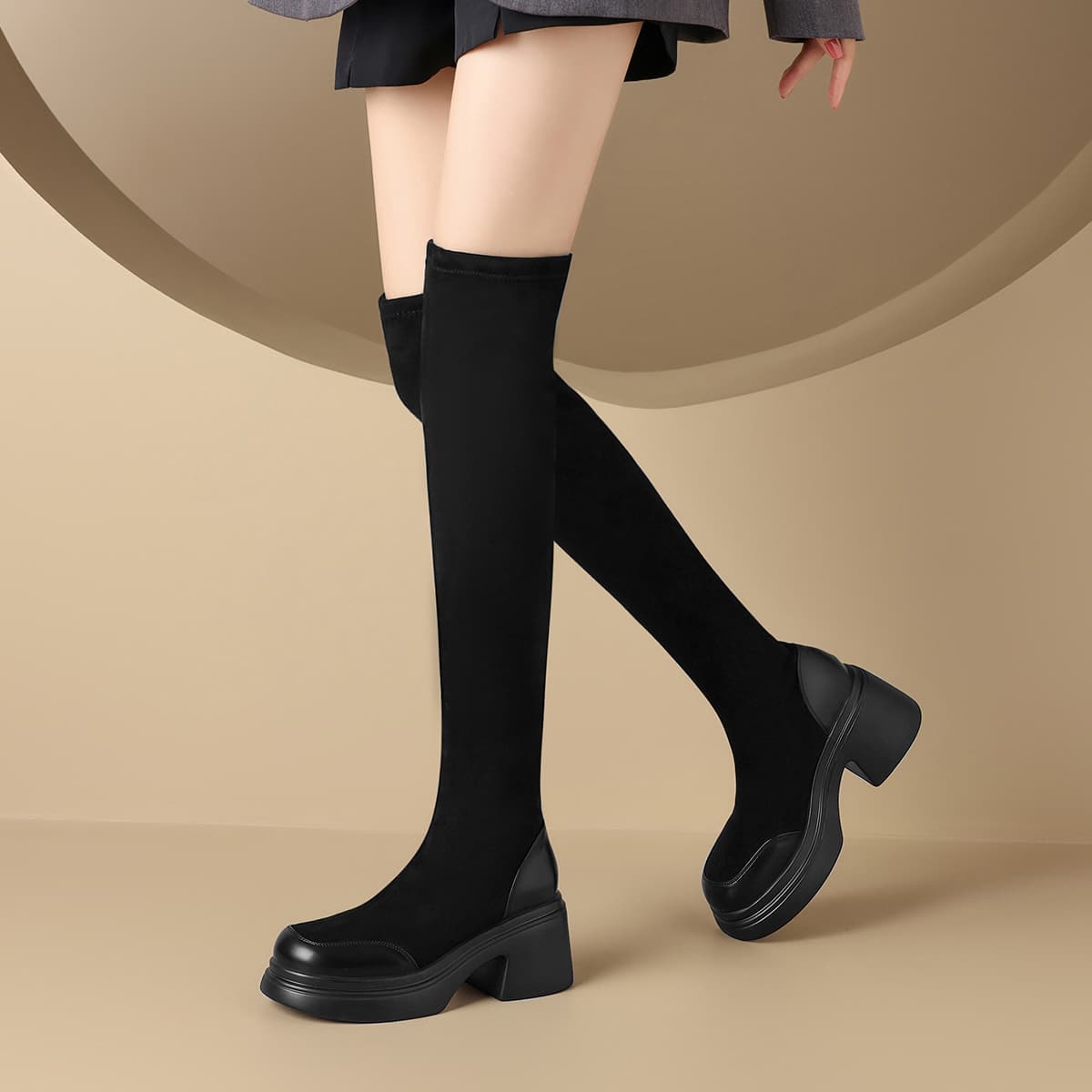 Ботинки ZHR Over The Knee Boots 7,5cm Женские Черные - изображение 4
