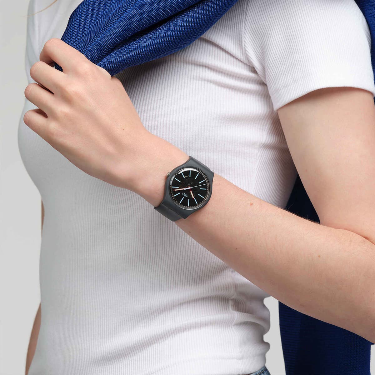 Часы Swatch Quartz Механизм Мужские Часы 41 мм Серый Циферблат Биоразлагаемый Материал Ремешок - изображение 4