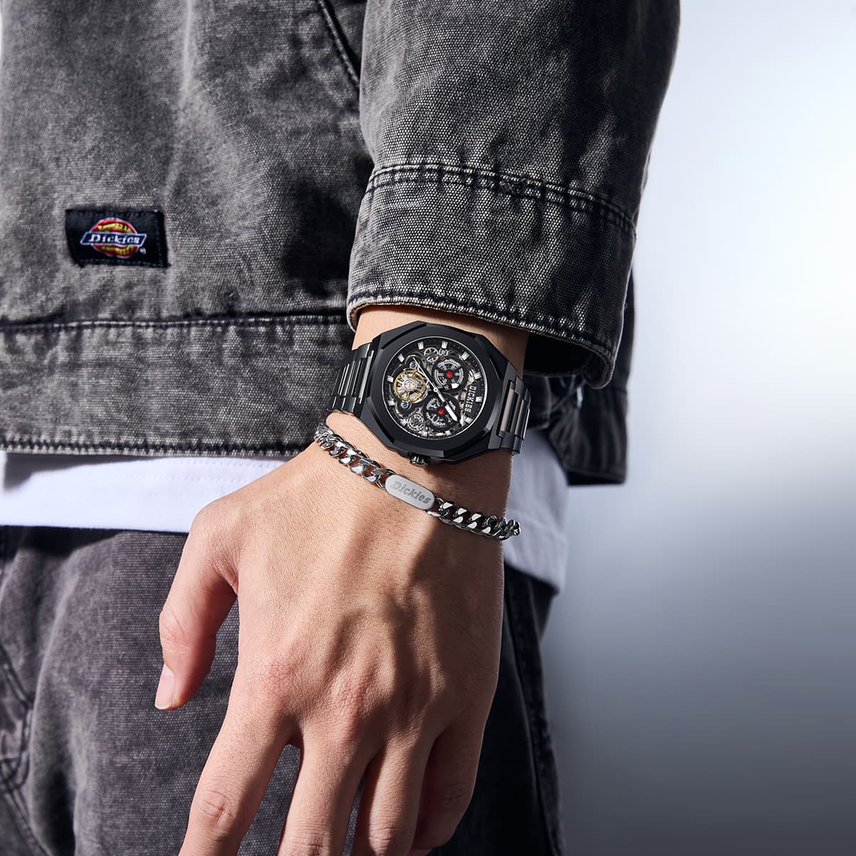 Механические часы Dickies Часы с механизмом ремешок из нержавеющей стали серебристый циферблат мужские часы - изображение 2