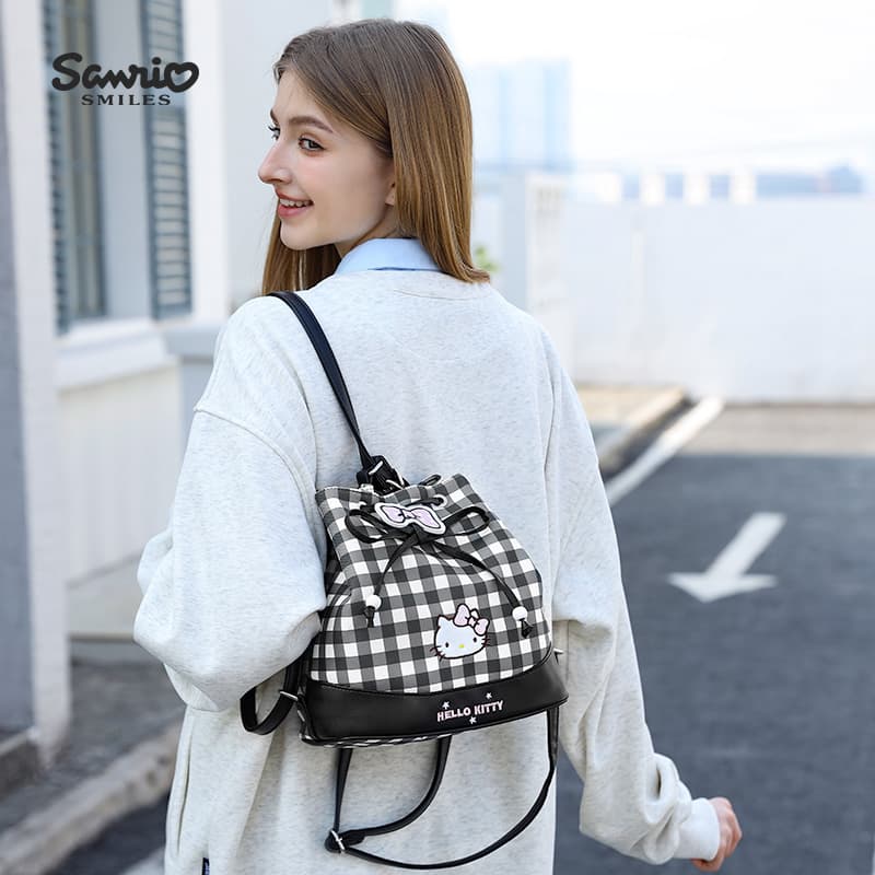 Рюкзак Sanrio Полиэстер с ПУ (полиуретан) Рюкзак Женский Черный Белый Клетка - изображение 5