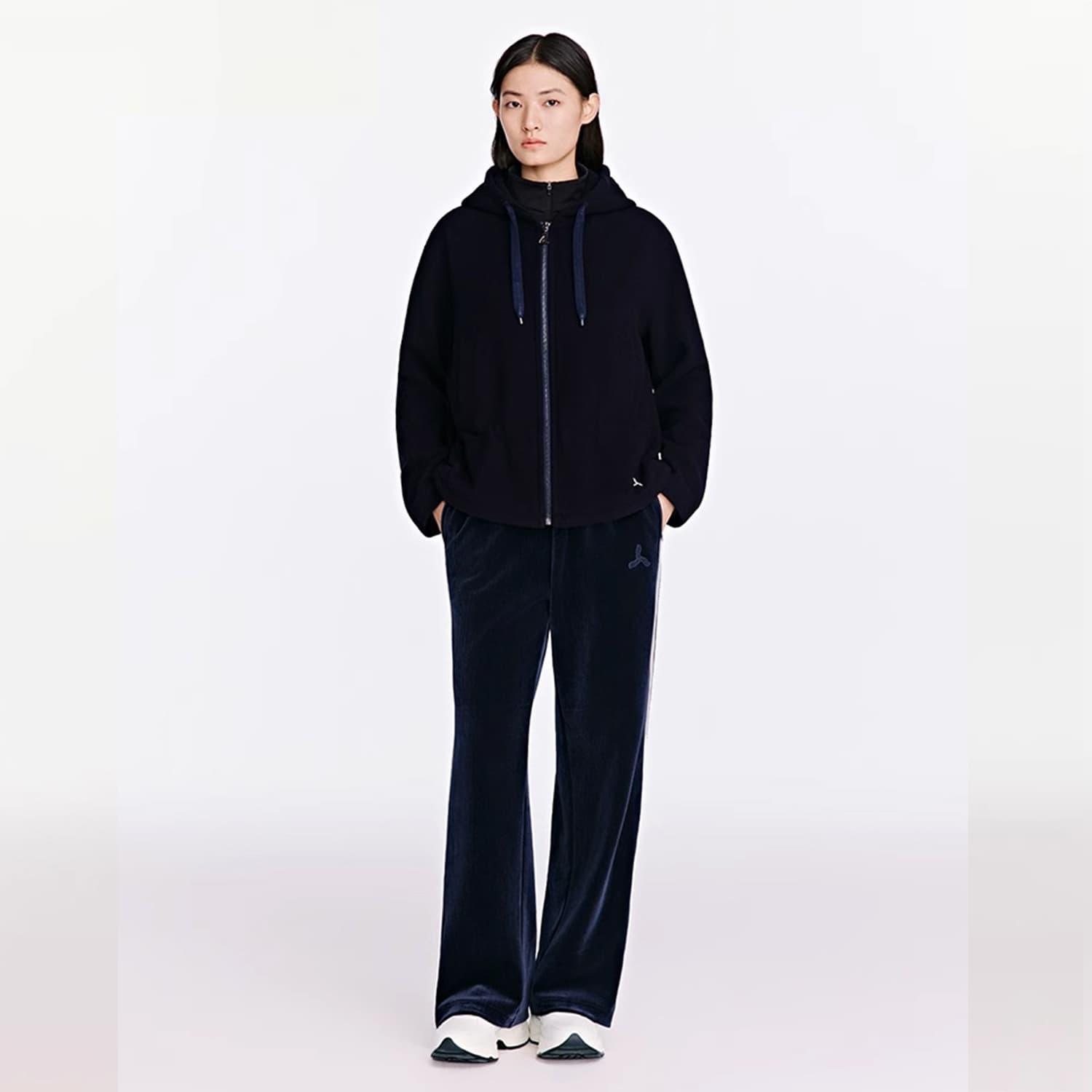 Кофта LI NING 1990 Classic Collection Твидовое пальто с капюшоном женское темно-морской синий - изображение 3