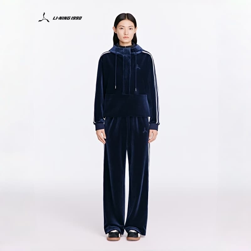 Худи LI-NING 1990 Classic Collection Удобная и минималистичная толстовка с капюшоном в полоску с логотипом бренда свободного кроя длинный рукав женский - изображение 3