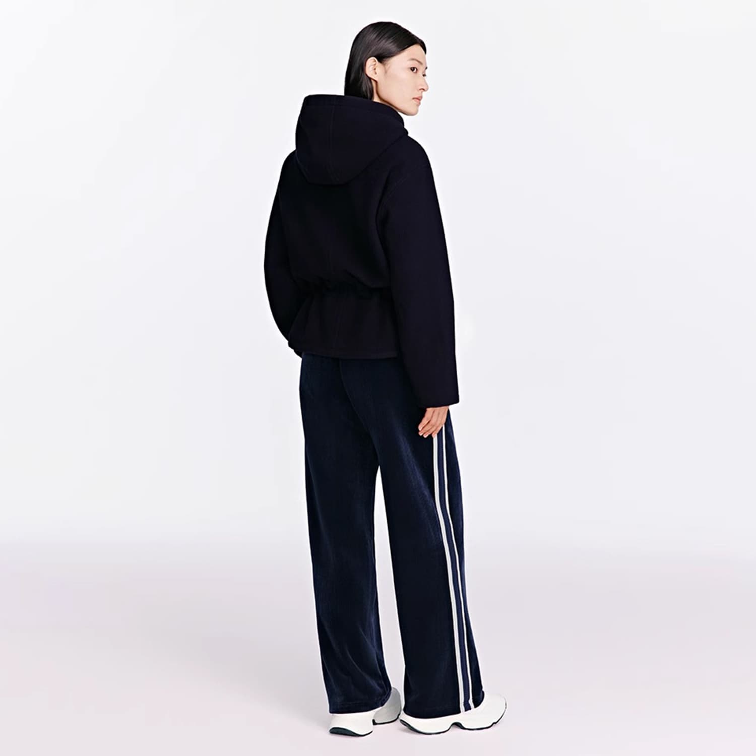 Кофта LI NING 1990 Classic Collection Твидовое пальто с капюшоном женское темно-морской синий - изображение 5