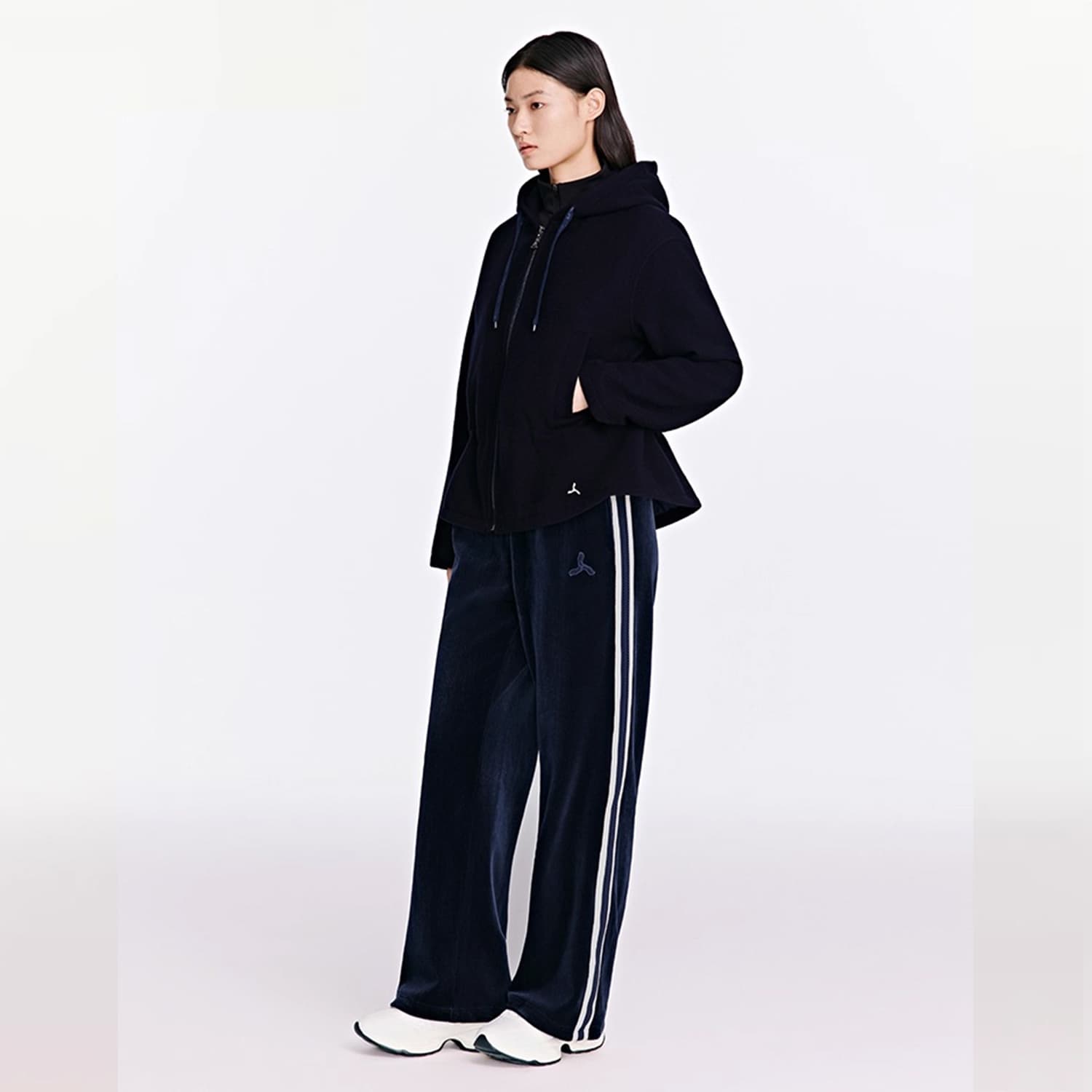 Кофта LI NING 1990 Classic Collection Твидовое пальто с капюшоном женское темно-морской синий - изображение 4