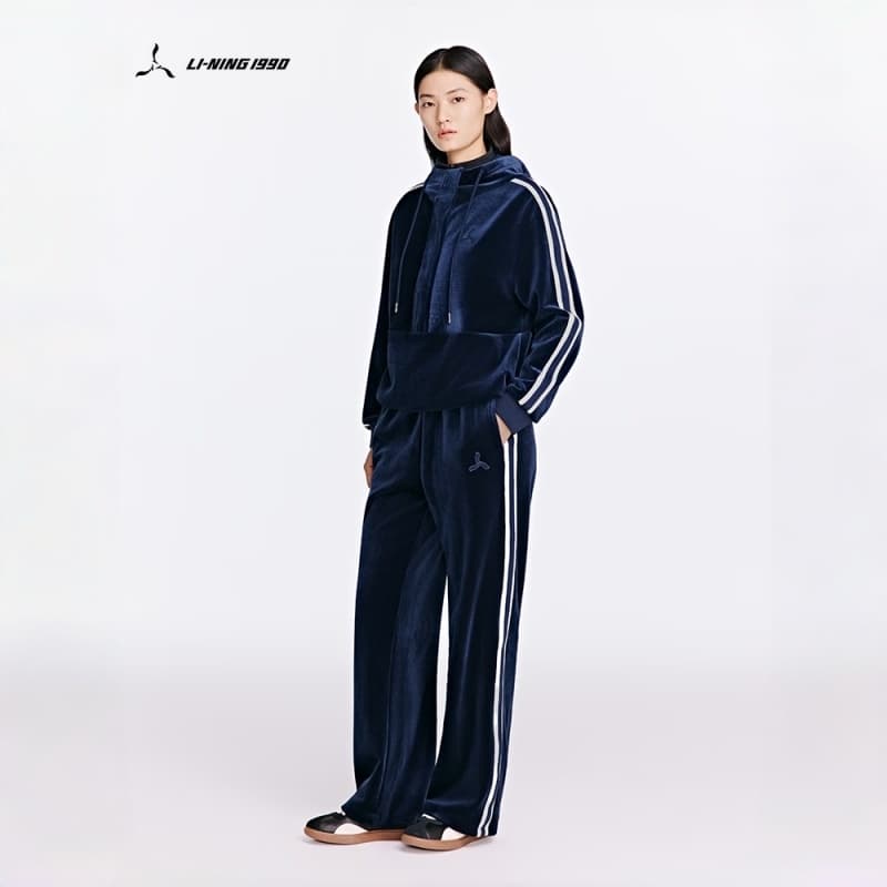 Худи LI-NING 1990 Classic Collection Удобная и минималистичная толстовка с капюшоном в полоску с логотипом бренда свободного кроя длинный рукав женский - изображение 4