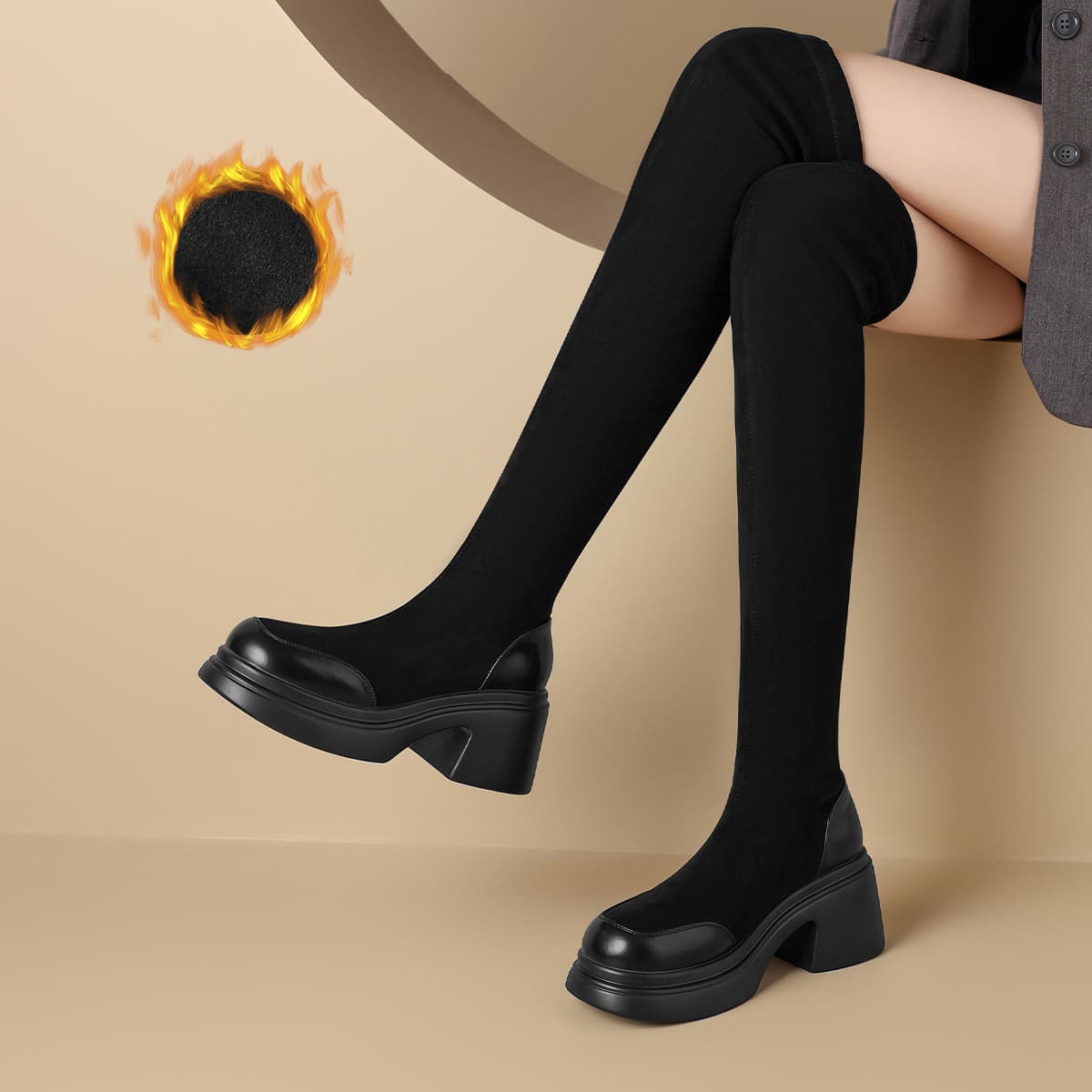 Ботинки ZHR Over The Knee Boots 7,5cm Женские Черные - изображение 2