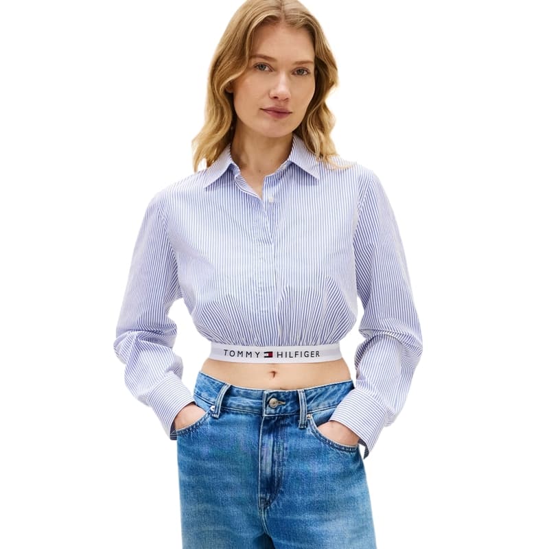 Блузка Tommy Hilfiger Сине-белые полоски 0Y9 Женские Рубашки - изображение 3