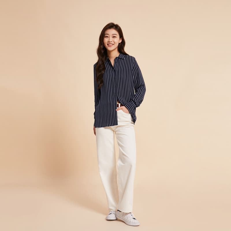 Блузка Tommy Hilfiger Темно-синий Полосы 0YE Женские Рубашки - изображение 4