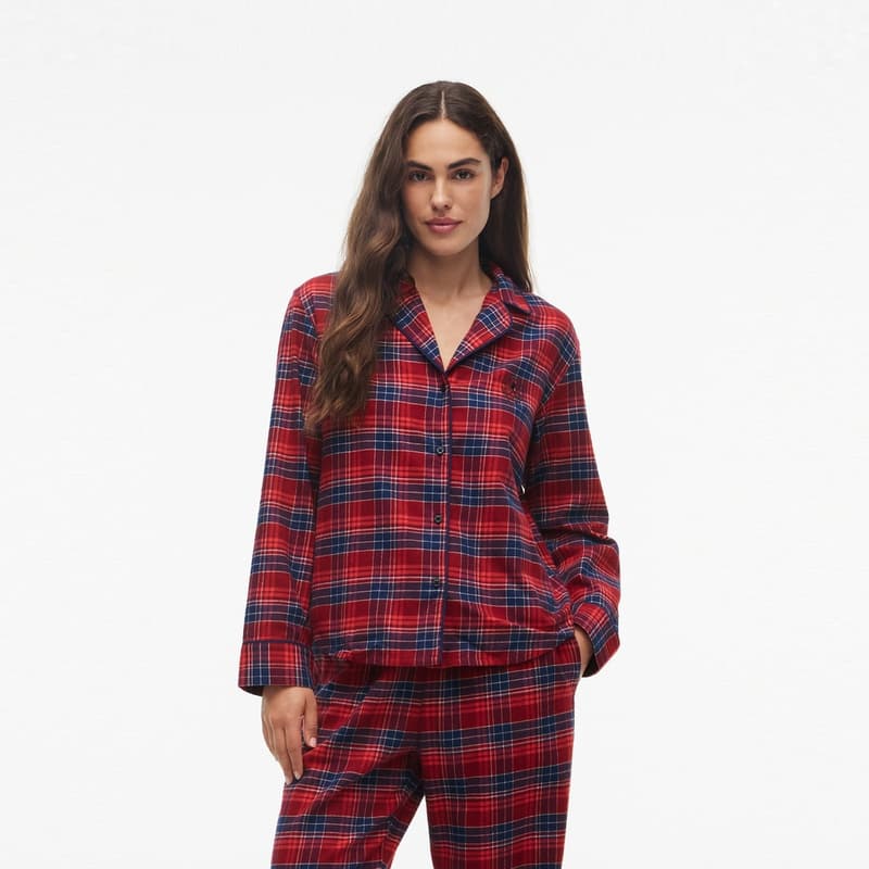 Пижама Tommy Hilfiger Красный Синий Клетка 0QJ Женские Пижамные Комплекты - изображение 6