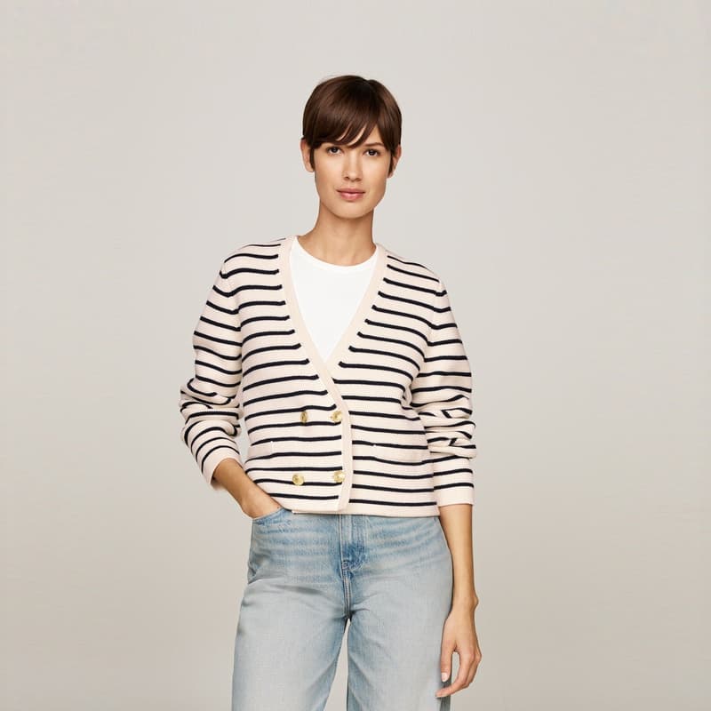 Кофта Tommy Hilfiger Трикотаж Женский Бежевый Белый Черный Полосы - изображение 3