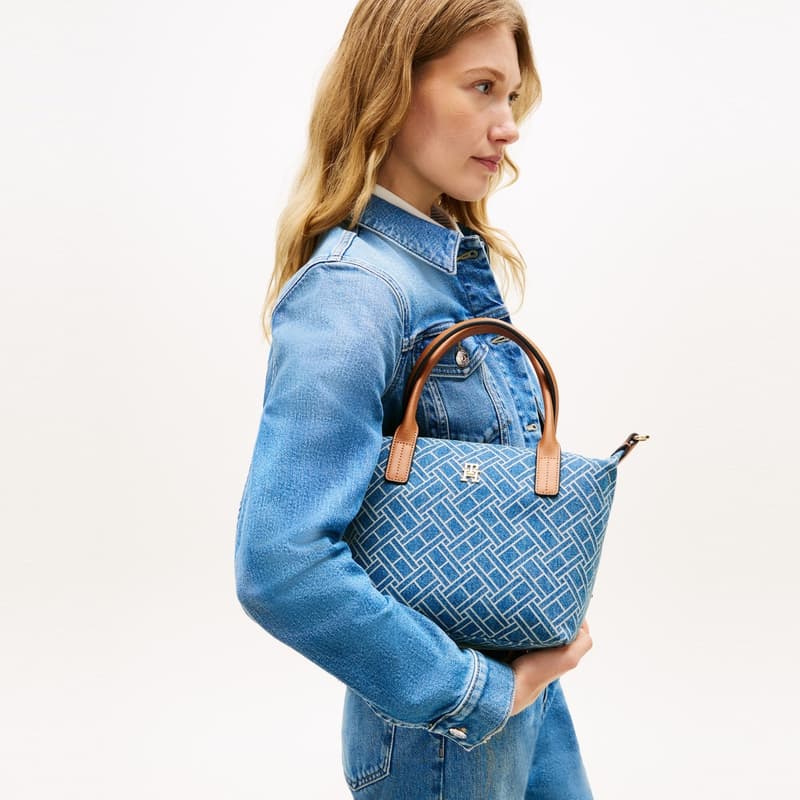 Сумка Tommy Hilfiger Хлопковый Волокно Сумка Средняя Женская Джинсовый Синий - изображение 6