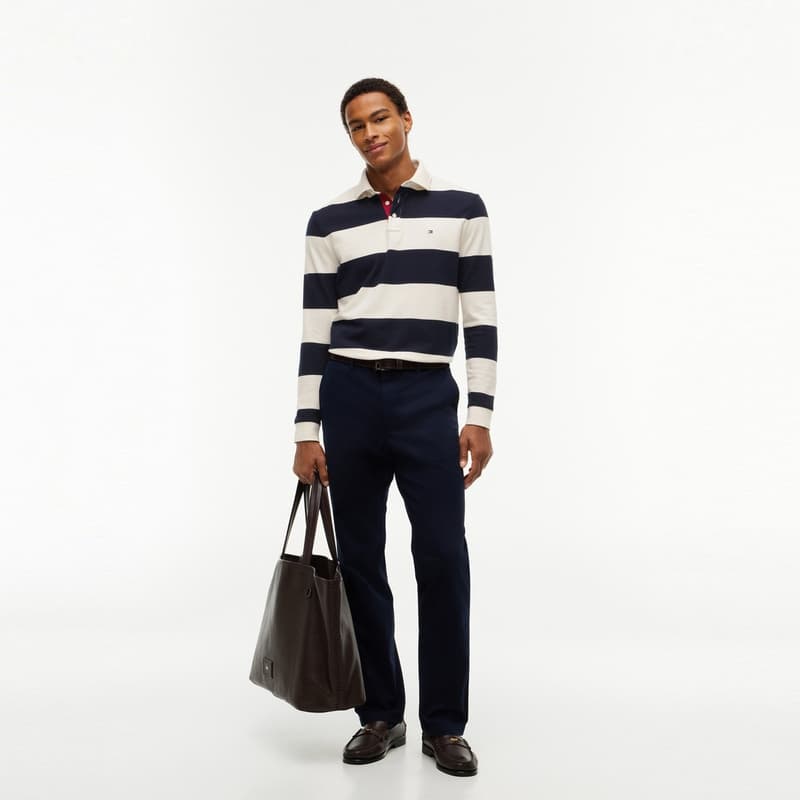 Поло Tommy Hilfiger Сине-белые полоски 0FA Мужская рубашка-поло - изображение 5