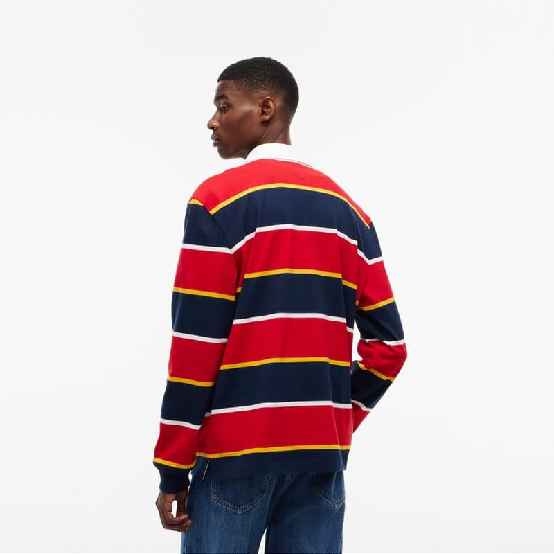 Поло Tommy Hilfiger Темно-синий Красный Полосатый XMA Мужская Рубашка-Поло - изображение 3