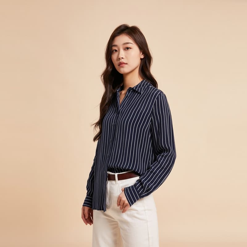 Блузка Tommy Hilfiger Темно-синий Полосы 0YE Женские Рубашки - изображение 5