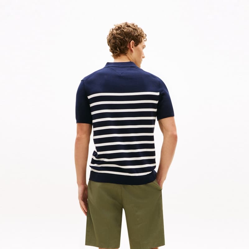 Tommy Hilfiger Темно-синий синий белый полосы 0A4 мужской трикотаж - изображение 4